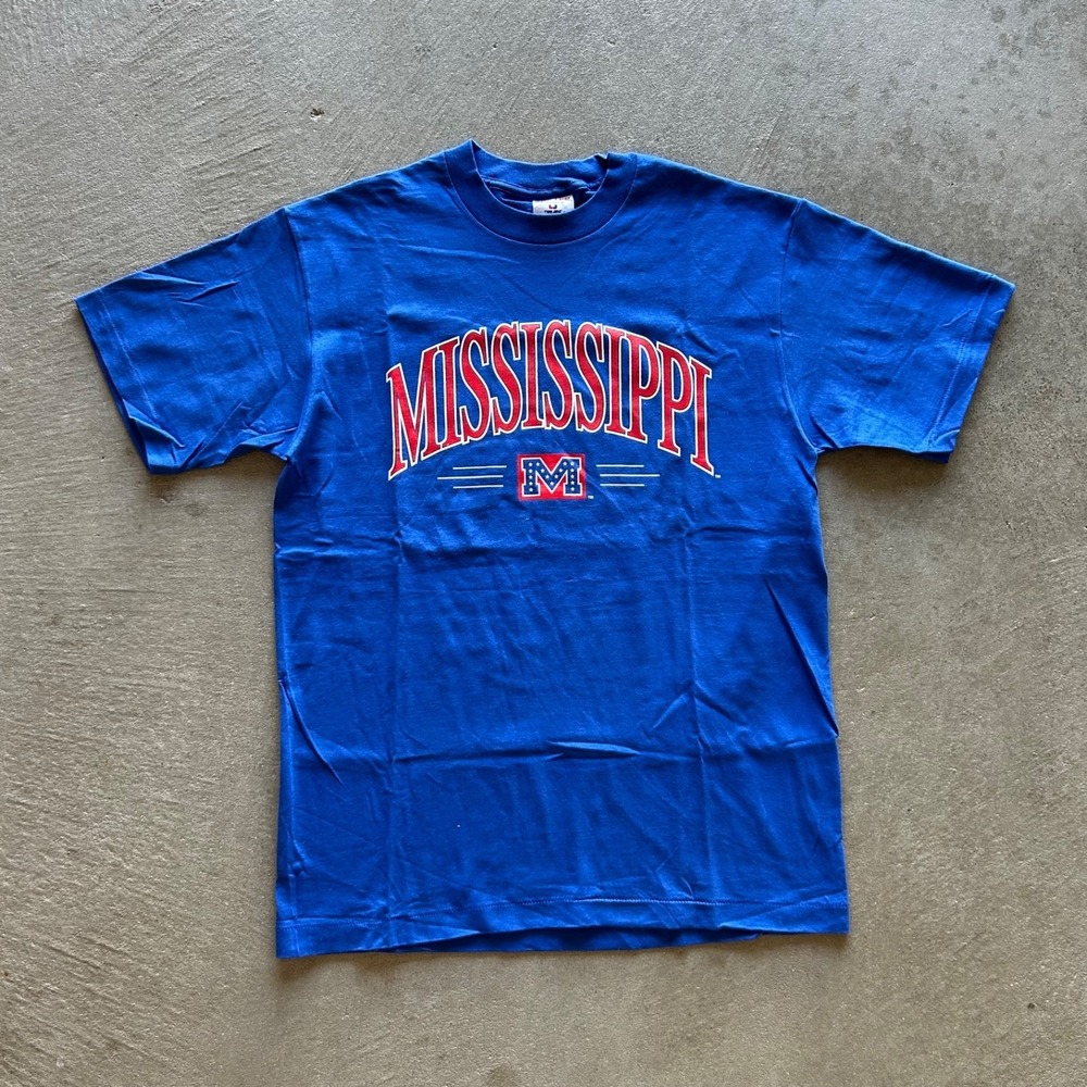 Vintage 90s University of Mississippi Shirt Size Large Blue Ole Miss Rebels NCAA
